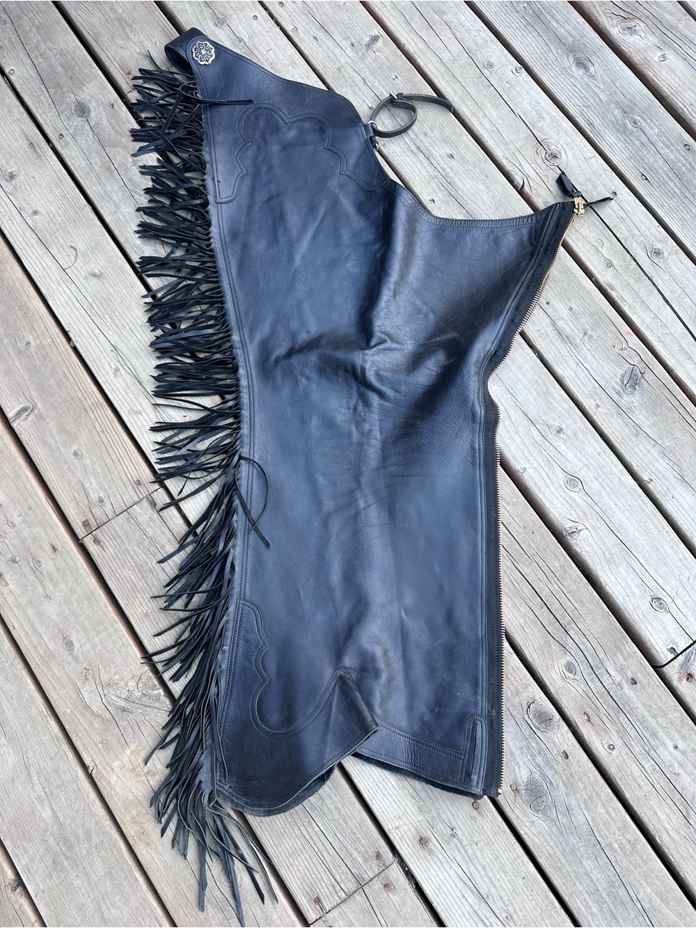 Ladies Medium Black Smooth Leather Hobby Horse Western Show Chaps
